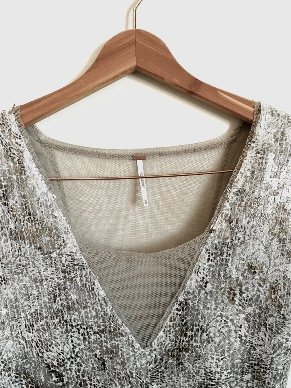 Free People Midnight Dreamer Shattered Glass Mini Dress Ivory Combo XS EUC